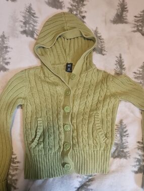 GAP Light Green Cable-Knit Hooded Cardigan